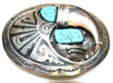 Navajo Made, Sterling Belt Buckle, Detailed silverwork