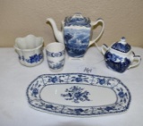 Johnson Bros Old British Castle Coffee Pot and Misc. Blue and White