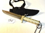 Survival Knife with Partial file cut work on top edge of blade