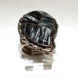 Sterling Ring with Stone inset and rope edge design Marked 925