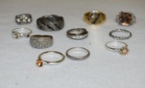Grouping of costume Rings Various Styles 12 pcs total