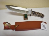 Large Elk Ridge Bowie Knife 14 in long, 9 in blade; Fingergroove Handle, Leather Sheath