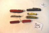 7 pcs Vintage Pocket and Multi blade Knives One is Farberware with corkscrew