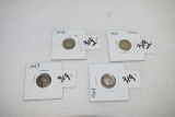 Mixed Lot TYPE Coins: 1900 Barber Dime; 1943 Mercury Dime, 1964 Dime, 1943 Steel Penny