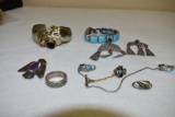 Costume Jewelry with native American Designs Cuff Bracelet, Earrings, sweater pin, Tie tac and more