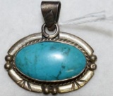 Old Pawn Native American Turquoise Pendant, Sterling