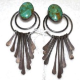 Sterling Dangle Earrings, Marked R. b signed with Turquoise