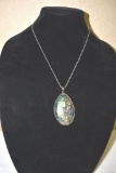 Sterling Chain with Custom made pendant of Abalone and Shell, Reversible 2 1/2 inch pendant