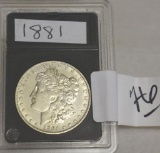 1881 U S Morgan Silver Dollar Slight wear on hairline, appears to be compared to MS 60+
