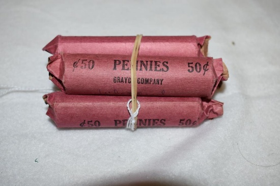 Four rolls Mixed Date Wheat Cents from 1940-1958