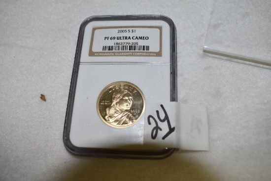 NGC Certified 2005-S Sacagawea Golden Dollar, High Grade PF69 Ultra Cameo