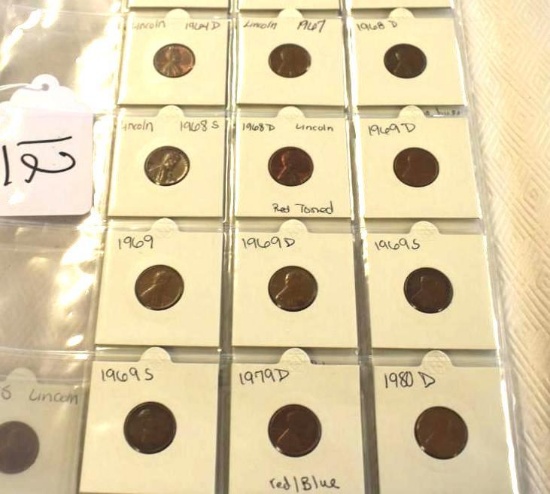 Collection of Lincoln Cents 45 pcs total on 3 pages C. 1959-1983