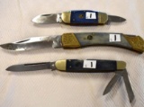 Grouping of Three Folding Pocket Knives White Tail Cutlery, Blue Handles
