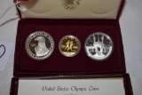 US Olympic Coin Set with 2 Silver Coins and 1 Gold Ten Dollar Coin in Velour Display