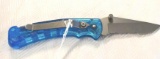 Buck Folding Knife Model 442 BUCKLITE, Blue Lucite Handle, signed by Chuck Buck and CJ Buck '03