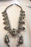 Vintage Native American Navajo Squash Blossom Necklace with Turquoise and Coral