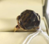 Ladies Ring marked Sterling with faceted Smokey quartz or garnet Size 7