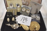 Grouping of Fine costume Jewelry, Vintage to Include Trefari, Strasbourg Clip on Crystal Earrings,