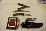 Grouping of Misc Knives, Multi tool, Vargas Girl Knife, Pocket Knives etc