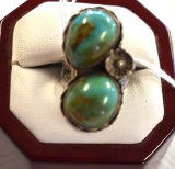Vintage Native American Silver Navajo Ring with Turquoise