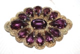 Antique Victorian Pin, Filigree Work Base with Purple Stones
