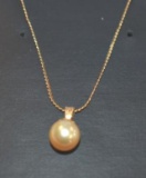 14K Gold Chain marked Italy with Pearl Pendant