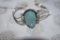 Fancy Silver cuff Bracelet marked 925 Pear Shaped Center Stone