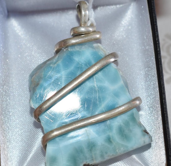 Fine chunk Light blue Turquoise Set in Sterling to make Pendant