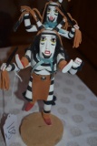 Authentic Hopi Double Clown Kachina Dolls: Black & White Striped Outfits with one Clown on shoulders