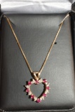 14K Gold Double Sided Heart Pendant with Rubies and Sapphires