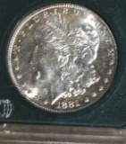 US Morgan Silver Dollar 1881-S, Brilliant Shine, some toning, Reverse: Gold/Blue Toning Apx MS63+