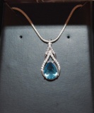 Sterling Teardrop Pendant with Blue Topaz and diamond Accents