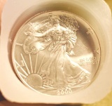 One Dollar American Silver Eagle Coins, 1 Troy Oz .999 Fine Silver, Full Uncirculated roll Year 2000