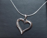 Heart Shaped Pendant with Diamond Accents, White Gold 583 on Silver Chain