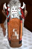 Ex. Rare Carved Native American Carved Hopi Kachina with Cutaway Scene inside Front Robe Sgn.