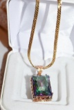 Costume Necklace: Mystic Topaz style pendant on chain marked 14K GF