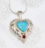 Fancy Open Work Sterling Silver Heart Pendant on 22 in Silver Chain