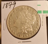 1879 US Morgan Silver Dollar in Circulated Condition, wear at hairline