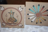 Two Native American Sand Paintings by Yazzie Pottery and Sun Face