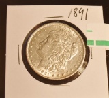 1891 US Morgan Silver Dollar, Good Detail on Tail and Wing Lines