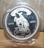 1890-1990 Wyoming Centennial .999 fine Silver 1 oz., Lasting Legacy Wyoming State Flag