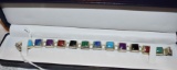 Vintage Multi Stone Bracelet 7 3/4 in. Stamped 925 with Malachite, Turquoise, Lapis and More stones