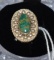 Costume Jewelry Ring, oval center Green Turquoise, Faux Pearls