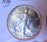 Early US American Eagle Dollar, 1986. 1 oz Fine Silver, Unc