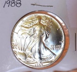 1988 U S American Eagle One Dollar, 1 oz Fine Silver Unc. Cond