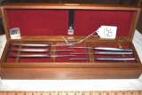 Vintage Gerber Legendary Blades: Set of 12 stainless Steak Knives marked Gerber Miming in Walnut Box