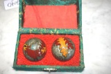 Cased Set of Oriental Medicine Chime Balls, Decorated with Dragon Design, in fitted case