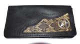 Mens Wallet with Rattlesnake Skin, Genuine Leather and Star Design