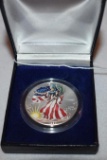1999 American Eagle Silver, One Dollar Painted Liberty American Flag Outfit
