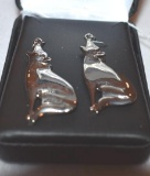 Pair of Sterling Silver Earrings, Coyotes, Wire loop